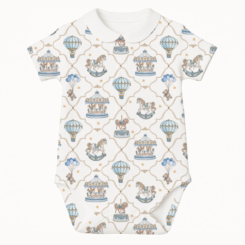 Printed Short-Sleeve Front Fastening Bodyvest with Collar for Babies BSHL009CL Coquette blue