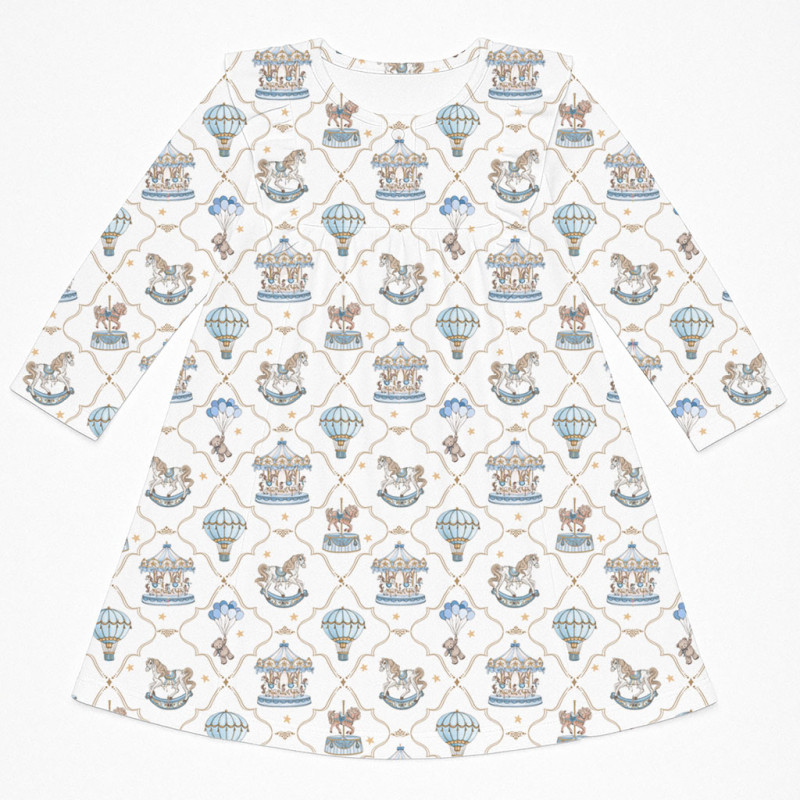 Чарівна нічна сукня з рюшами та довгим рукавом з бавовни Supima DR016 Coquette blue