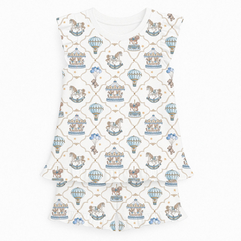 Short Supima Cotton Pyjamas with Ruffles – PJ007 Coquette blue Short Supima Cotton Pyjamas with Ruffles – PJ007 Coquette blue