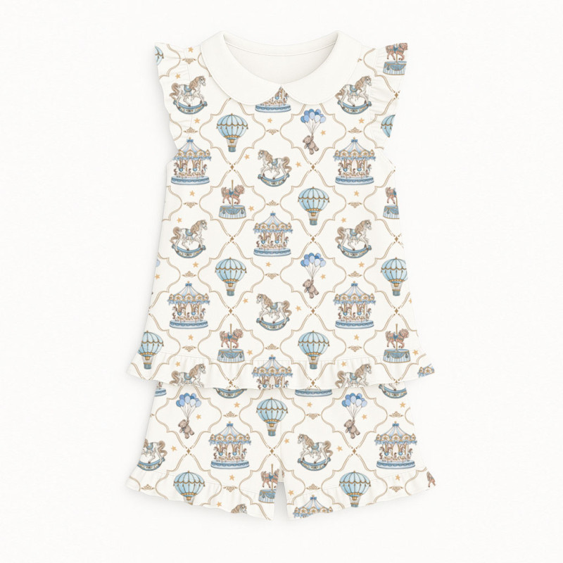Коротка піжама для дівчаток  з рюшами з комiрцем  із бавовни Supima PJ007 Coquette blue