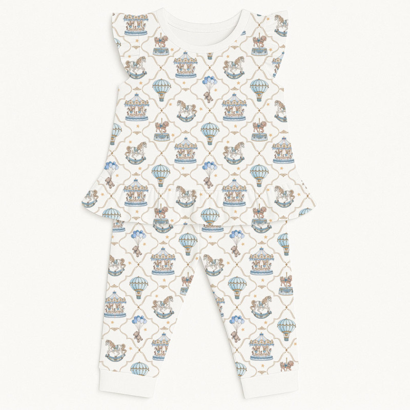 Girls Supima Cotton Pyjamas with Ruffles – PJ012 Coquette blue Girls Supima Cotton Pyjamas with Ruffles – PJ012 Coquette blue