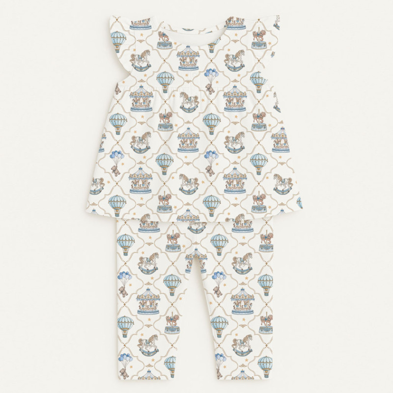 Пижама с кокеткой для девочки из 100% органического хлопка Pima PJ015 Coquette blue Пижама с кокеткой для девочки из 100% органического хлопка Pima PJ015 Coquette blue