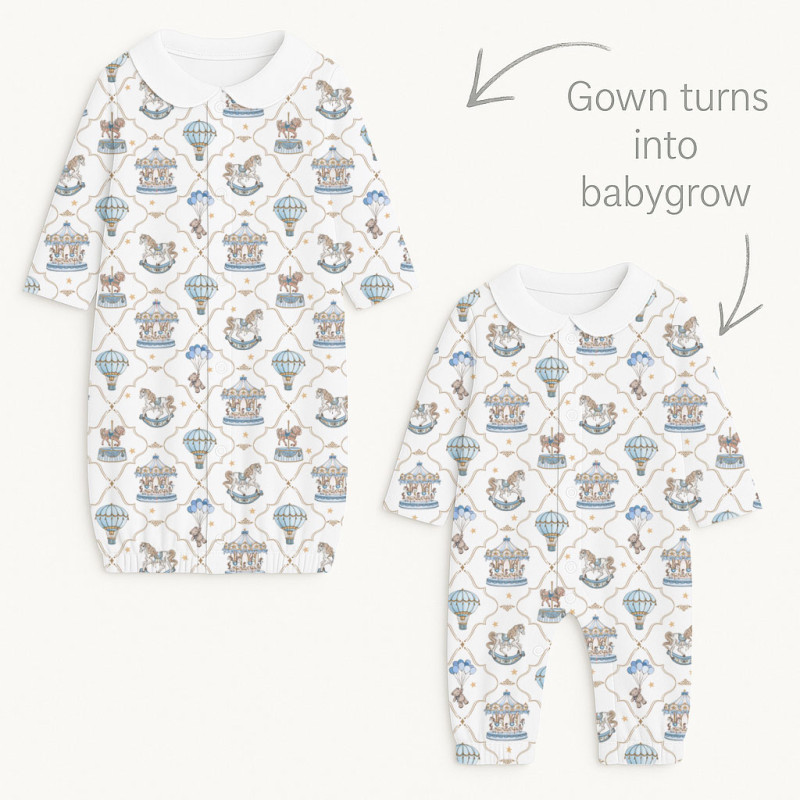Baby converter gown with collar TR003 Coquette blue