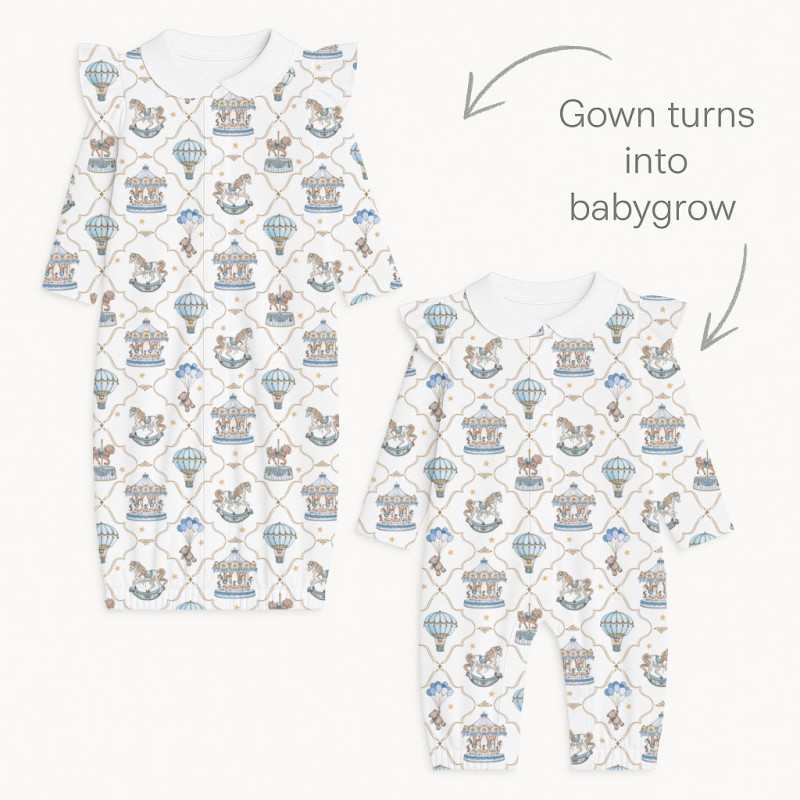 Baby converter gown with collar and ruffles TR004 Coquette blue Baby converter gown with collar and ruffles TR004 Coquette blue