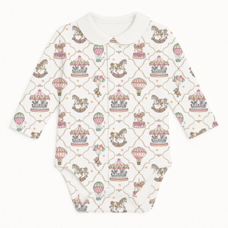 Printed Long-Sleeve Front Fastening Bodyvest with Collarf for Babies BLS005CL Coquette colorful