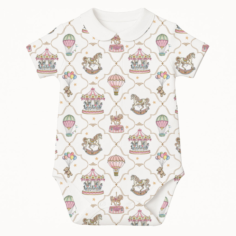 Printed Short-Sleeve Front Fastening Bodyvest with Collar for Babies BSHL009CL Coquette colorful