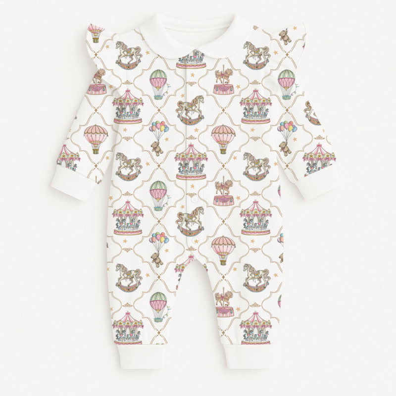Long sleeve Romper for baby  with ruffles and Collar K070CL Coquette colorful