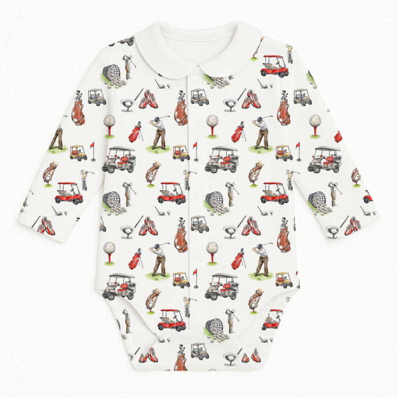 Printed Long-Sleeve Front Fastening Bodyvest with Collarf for Babies BLS005CL Golf Printed Long-Sleeve Front Fastening Bodyvest with Collarf for Babies BLS005CL Golf