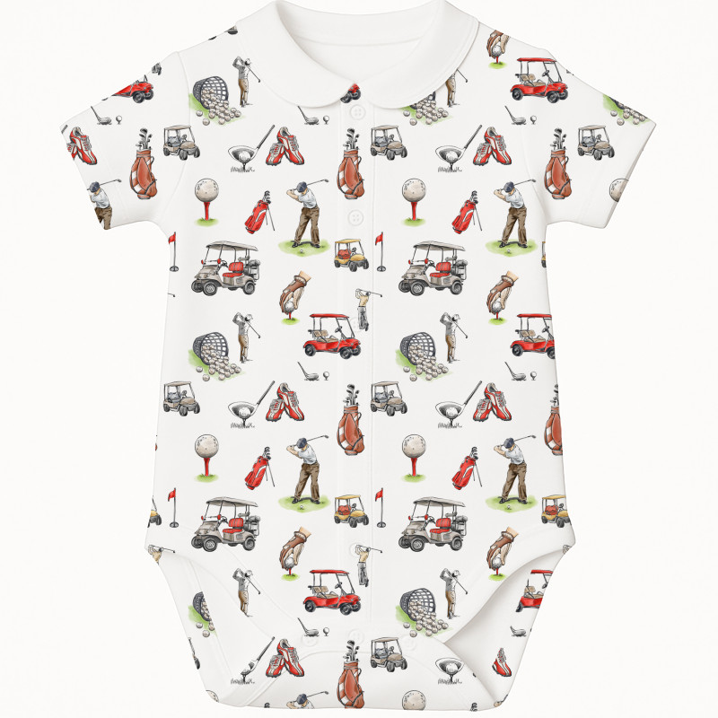 Printed Short-Sleeve Front Fastening Bodyvest with Collar for Babies BSHL009CL Golf Printed Short-Sleeve Front Fastening Bodyvest with Collar for Babies BSHL009CL Golf