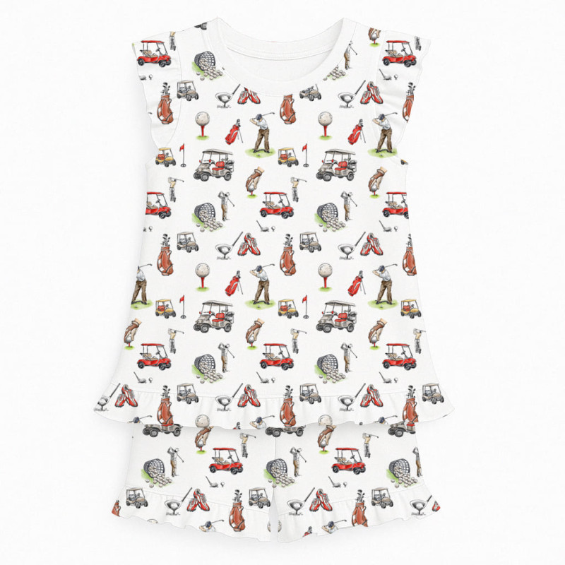 Short Supima Cotton Pyjamas with Ruffles – PJ007 Golf Short Supima Cotton Pyjamas with Ruffles – PJ007 Golf