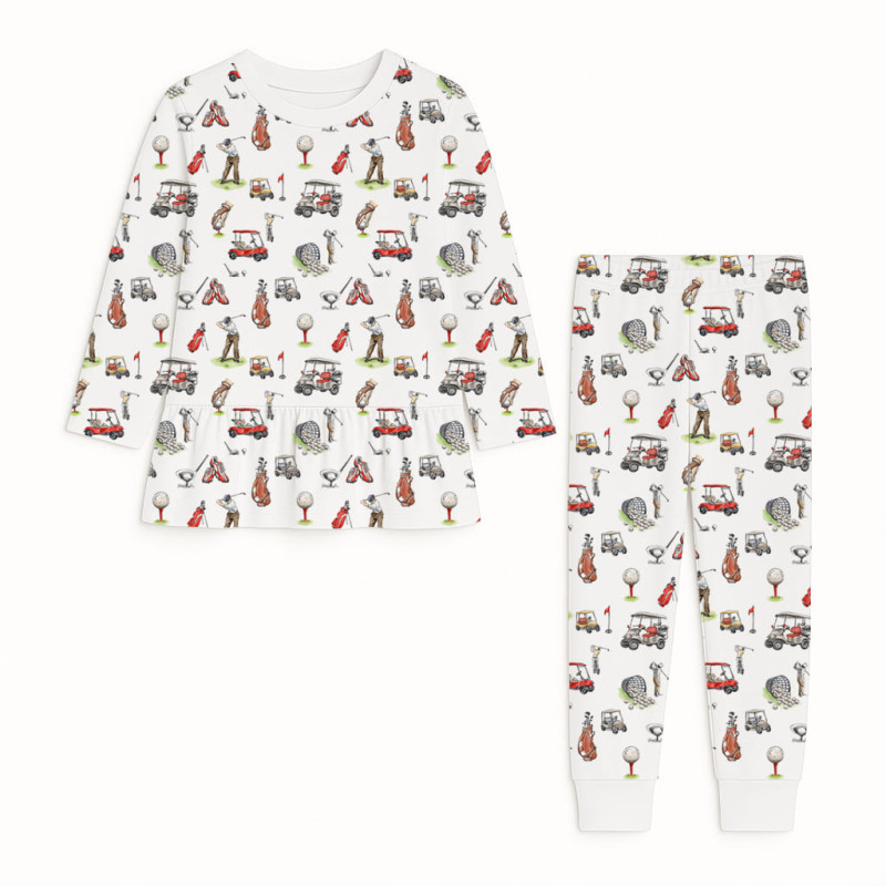 Girls Supima Cotton Pyjamas with Long Sleeves — PJ009 Golf Girls Supima Cotton Pyjamas with Long Sleeves — PJ009 Golf