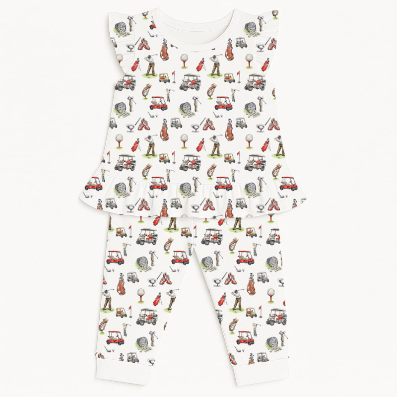 Girls Supima Cotton Pyjamas with Ruffles – PJ012 Golf Girls Supima Cotton Pyjamas with Ruffles – PJ012 Golf