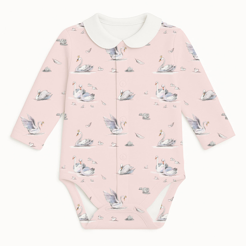 Printed Long-Sleeve Front Fastening Bodyvest with Collarf for Babies BLS005CL Swan