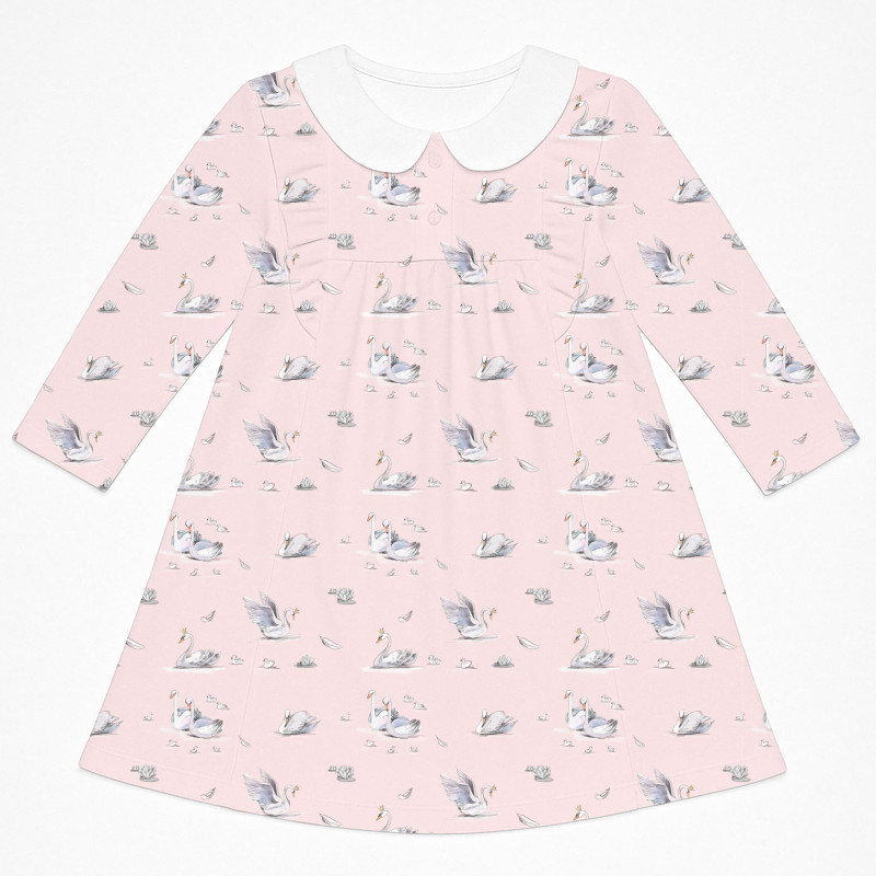 Charming Long-Sleeved Dress with Ruffles and Collar DR016CL Swan Charming Long-Sleeved Dress with Ruffles and Collar DR016CL Swan