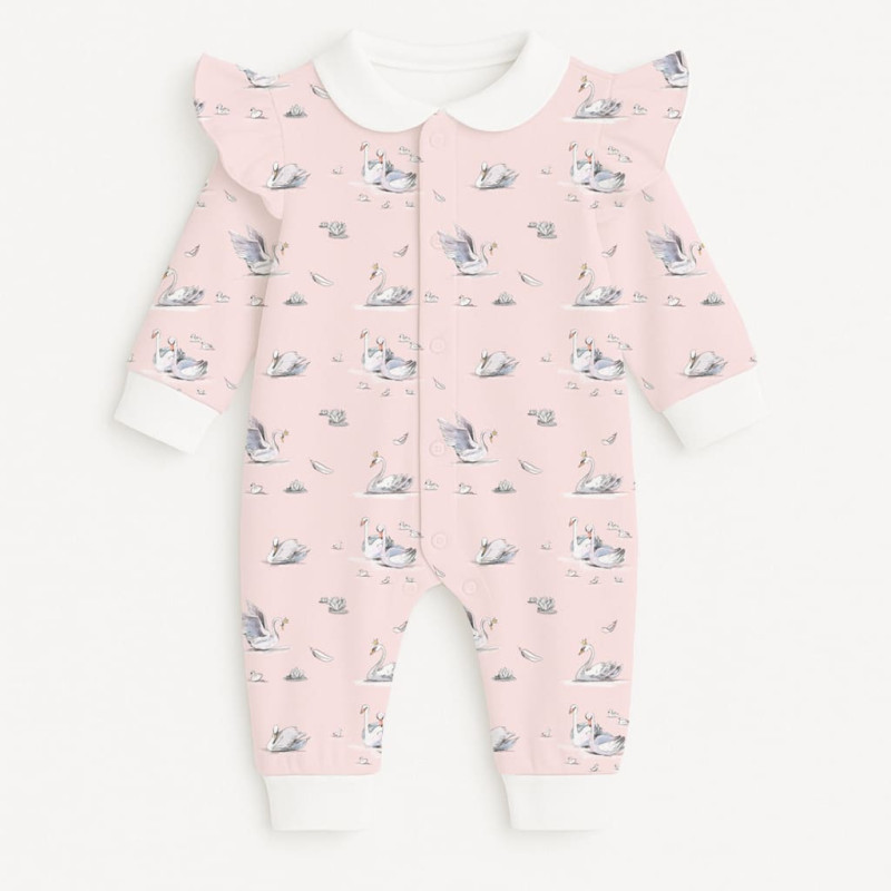 Long sleeve Romper for baby  with ruffles and Collar K070CL Swan