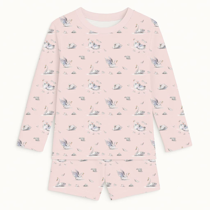 Printed Supima Cotton Top and Shorts Pyjama Set – PJ010 Swan