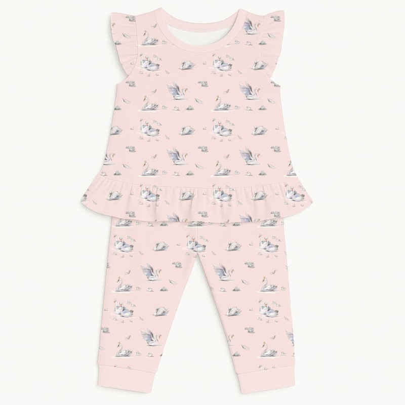 Girls Supima Cotton Pyjamas with Ruffles – PJ012 Swan Girls Supima Cotton Pyjamas with Ruffles – PJ012 Swan