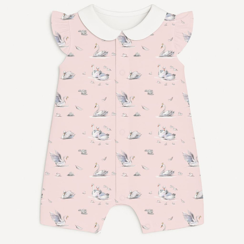 Supima Cotton Shortie with Ruffles and Collar – R007CL Swan