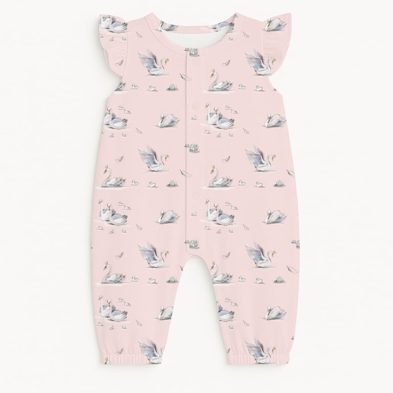 Supima Cotton Long Shortie with Ruffles – R011 Swan Supima Cotton Long Shortie with Ruffles – R011 Swan