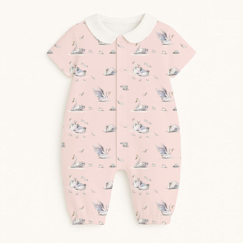 Long Supima Cotton Shortie with Sleeves and Collar R017CL Swan Long Supima Cotton Shortie with Sleeves and Collar R017CL Swan