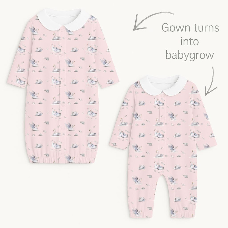 Baby converter gown with collar TR003 Swan Baby converter gown with collar TR003 Swan