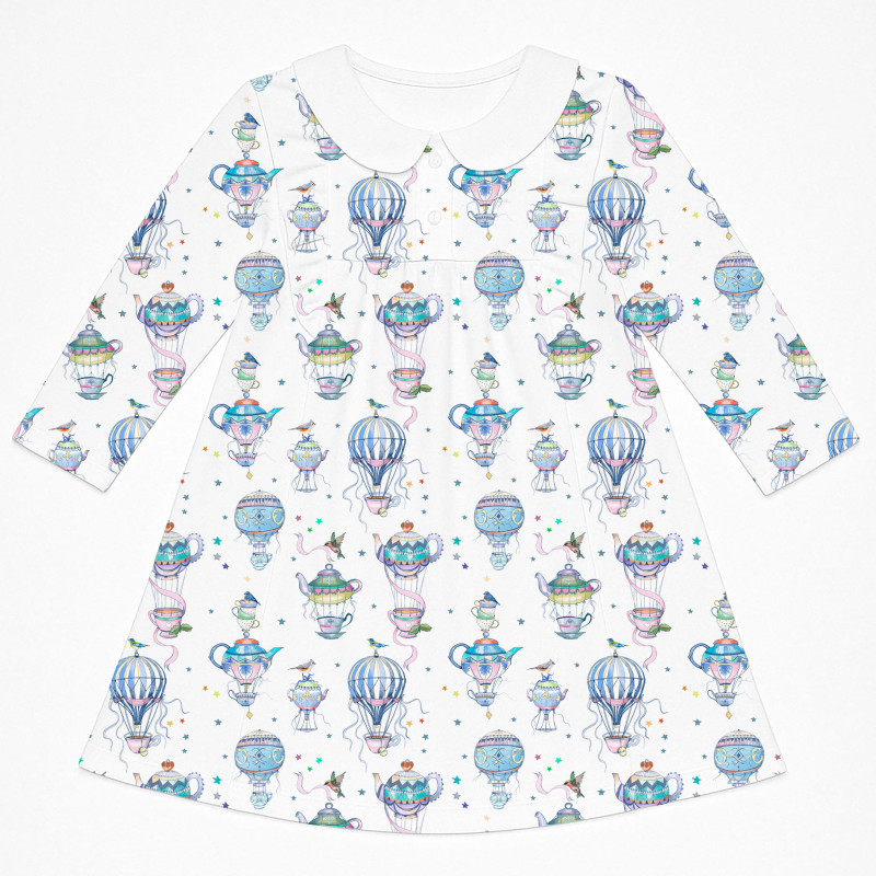 Charming Long-Sleeved Dress with Ruffles and Collar DR016CL Time for tea Charming Long-Sleeved Dress with Ruffles and Collar DR016CL Time for tea