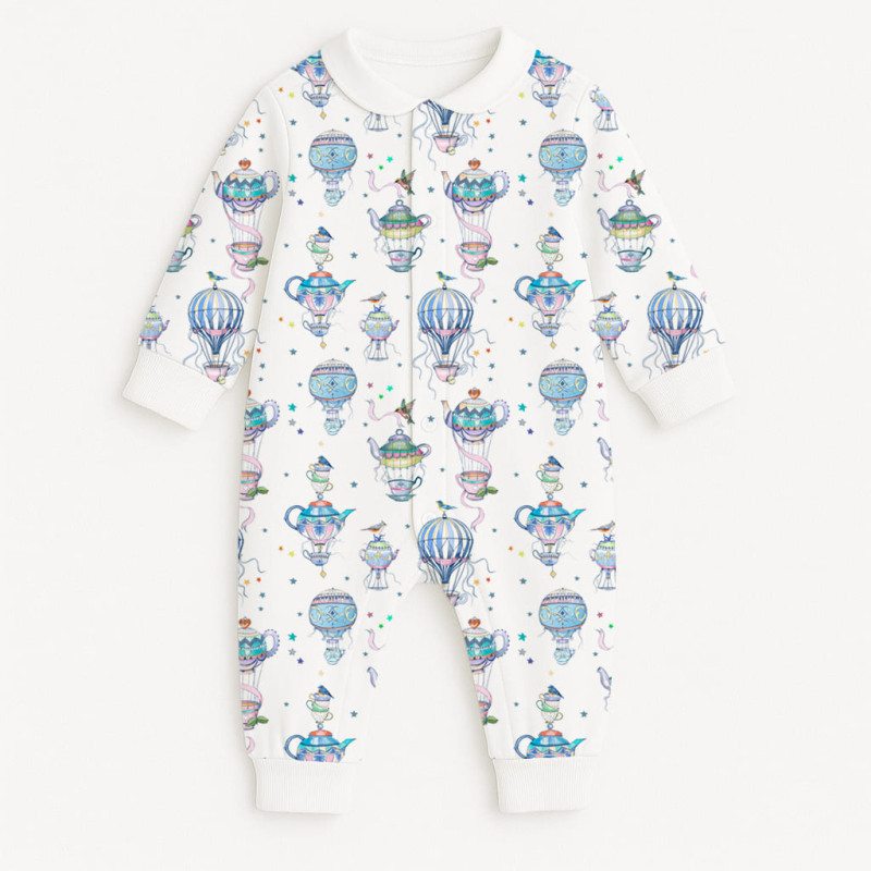 Long sleeve Romper for baby  with collar K060CL Time for tea