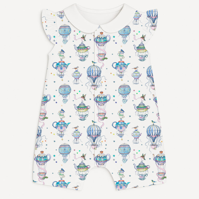 Supima Cotton Shortie with Ruffles and Collar – R007CL Time for tea Supima Cotton Shortie with Ruffles and Collar – R007CL Time for tea