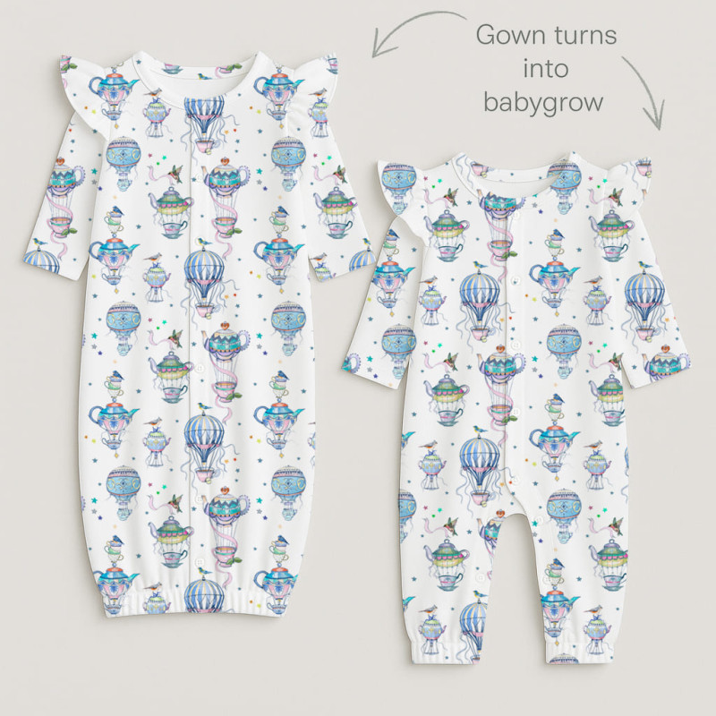 Baby converter gown with ruffles for girls TR002 Time for tea Baby converter gown with ruffles for girls TR002 Time for tea