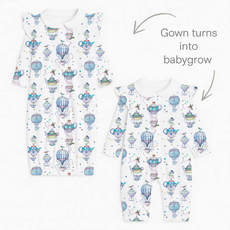 Baby converter gown with collar and ruffles TR004 Time for tea Baby converter gown with collar and ruffles TR004 Time for tea