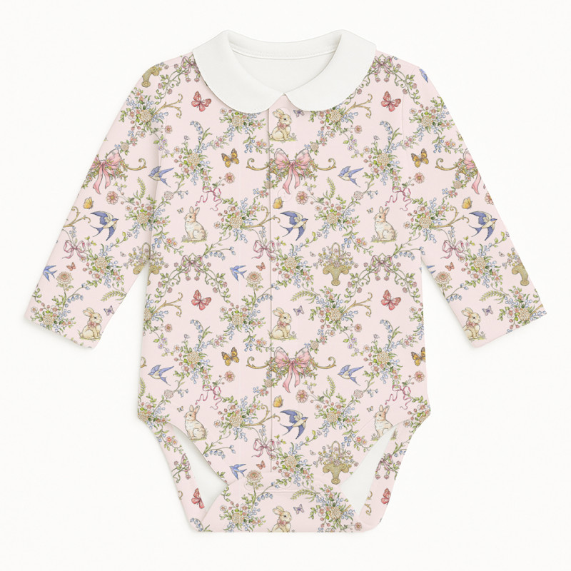 Printed Long-Sleeve Front Fastening Bodyvest with Collarf for Babies BLS005CL PETAL Printed Long-Sleeve Front Fastening Bodyvest with Collarf for Babies BLS005CL PETAL