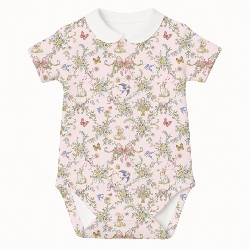 Printed Short-Sleeve Front Fastening Bodyvest with Collar for Babies BSHL009CL  PETAL