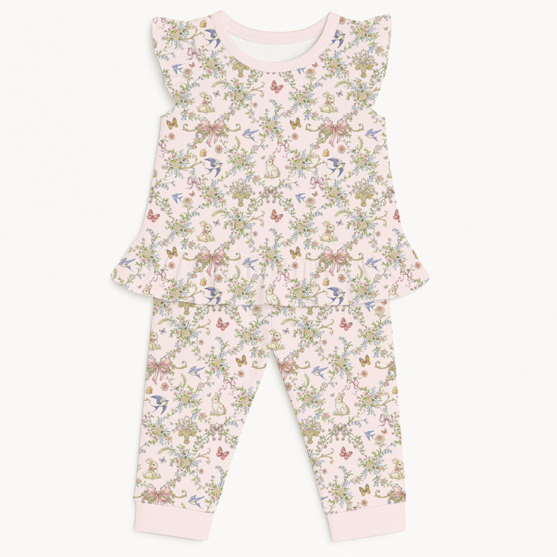 Girls Supima Cotton Pyjamas with Ruffles – PJ012 PETAL Girls Supima Cotton Pyjamas with Ruffles – PJ012 PETAL