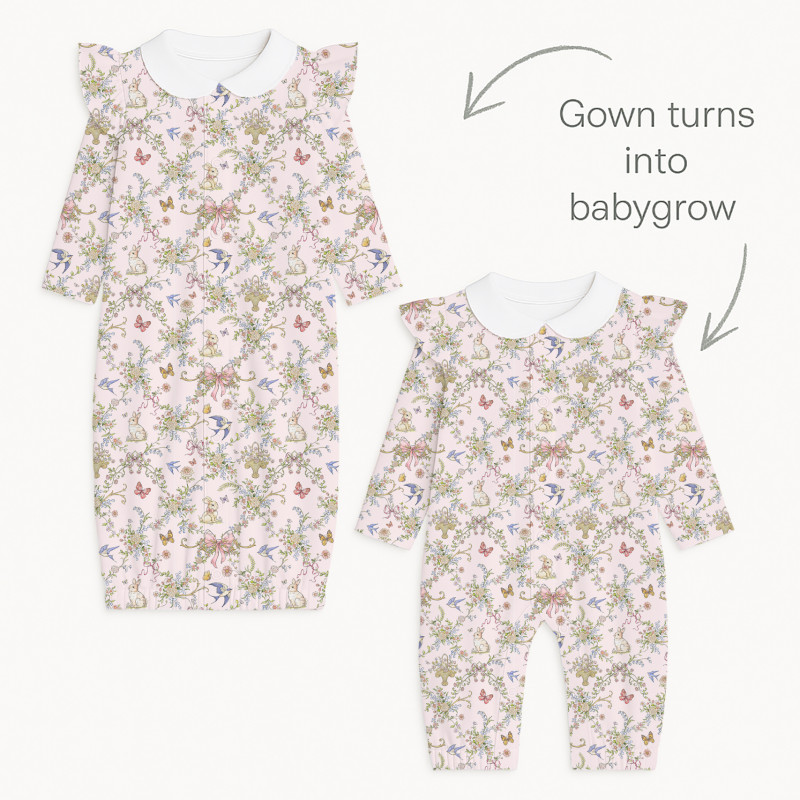 Baby converter gown with collar and ruffles TR004 PETAL