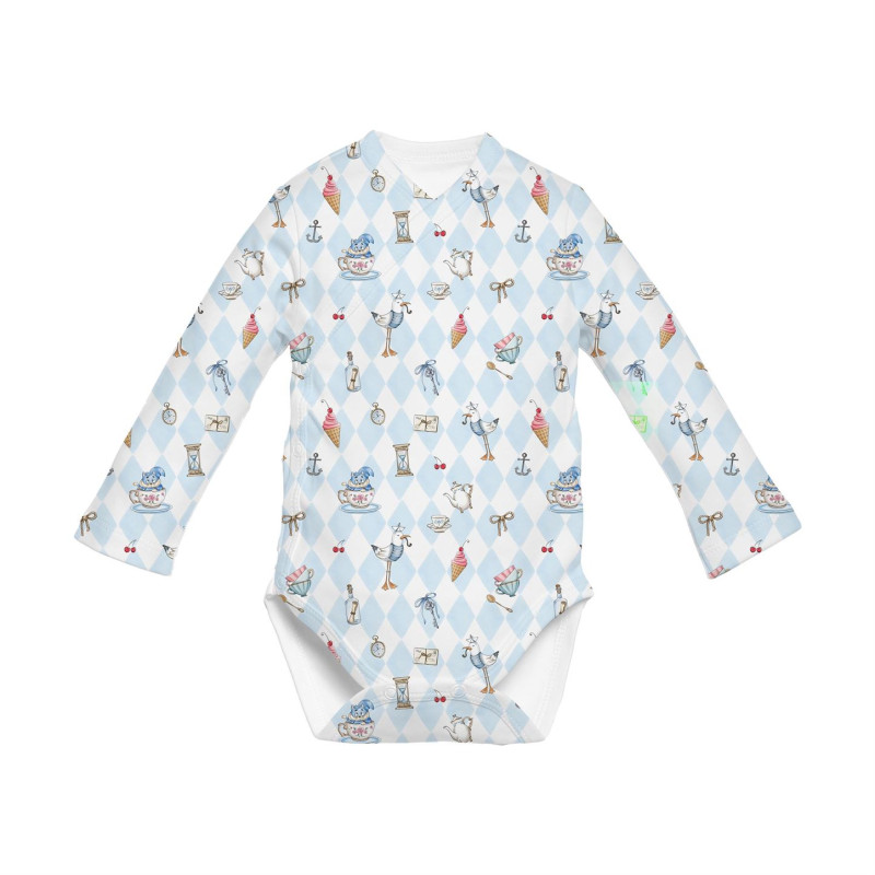 Printed Long-Sleeve Kimono Bodyvest for Babies BLS004 Diamond Blue Printed Long-Sleeve Kimono Bodyvest for Babies BLS004 Diamond Blue