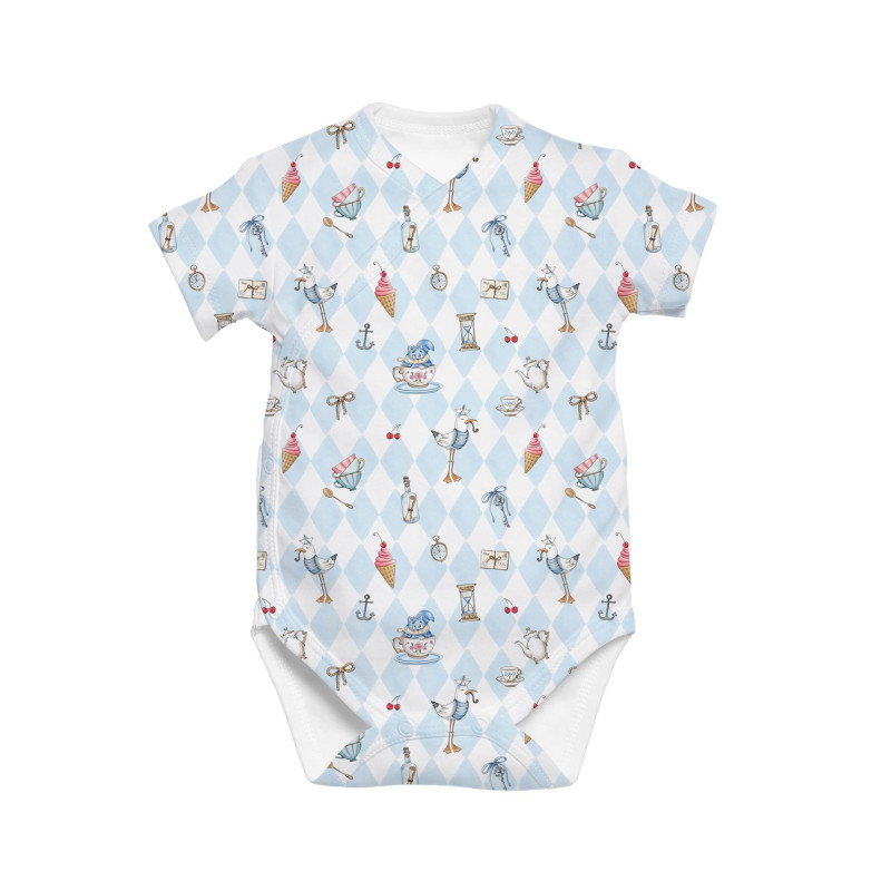 Printed Short-Sleeve Kimono Bodyvest for Babies BSHL004 Diamond Blue Printed Short-Sleeve Kimono Bodyvest for Babies BSHL004 Diamond Blue