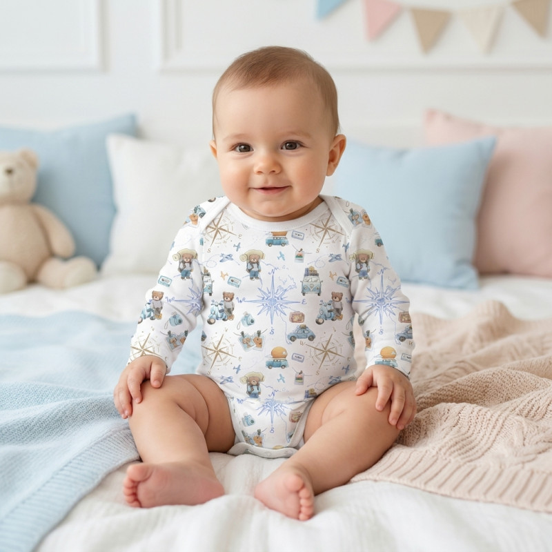 Printed Long-Sleeved Bodyvest for Babies BLS001 VOYAGE Printed Long-Sleeved Bodyvest for Babies BLS001 VOYAGE