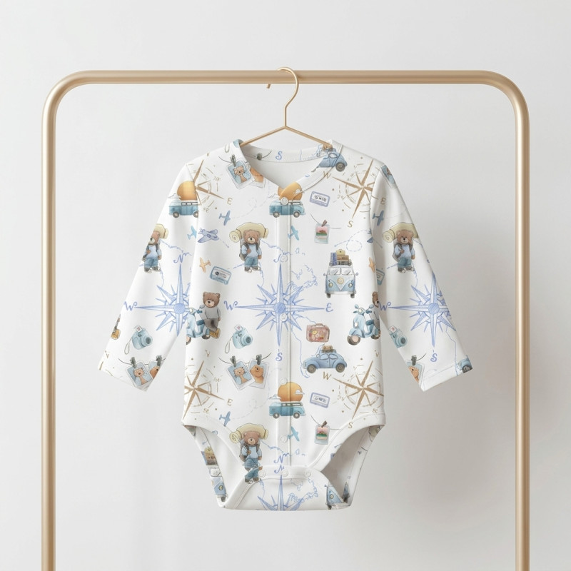 Printed Long-Sleeve Front Fastening Bodyvest for Babies BLS005 VOYAGE Printed Long-Sleeve Front Fastening Bodyvest for Babies BLS005 VOYAGE