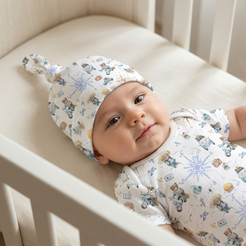 Supima Cotton Layette Hat with Knot H003 VOYAGE Supima Cotton Layette Hat with Knot H003 VOYAGE