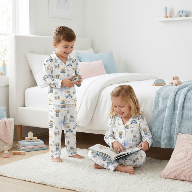 Luxury Children’s Pajama Set with English Collar – Organic Pima Cotton PJ022 VOYAGE Luxury Children’s Pajama Set with English Collar – Organic Pima Cotton PJ022 VOYAGE
