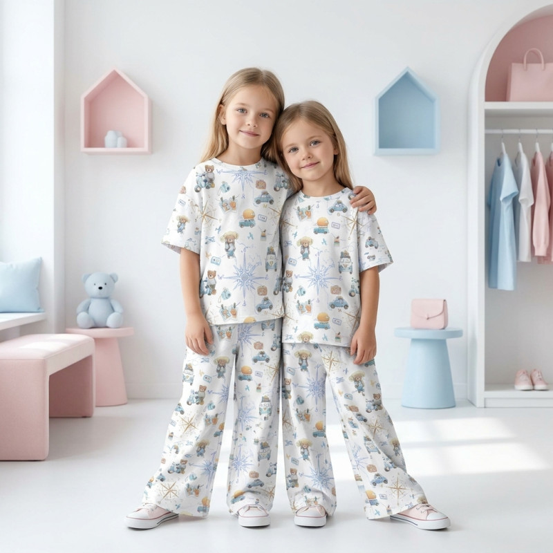 Children’s Set with Oversized T-Shirt and Palazzo Pants  PJ030 100% Pima Cotton