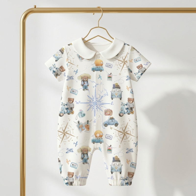 Long Supima Cotton Shortie with Sleeves and Collar R017CL VOYAGE