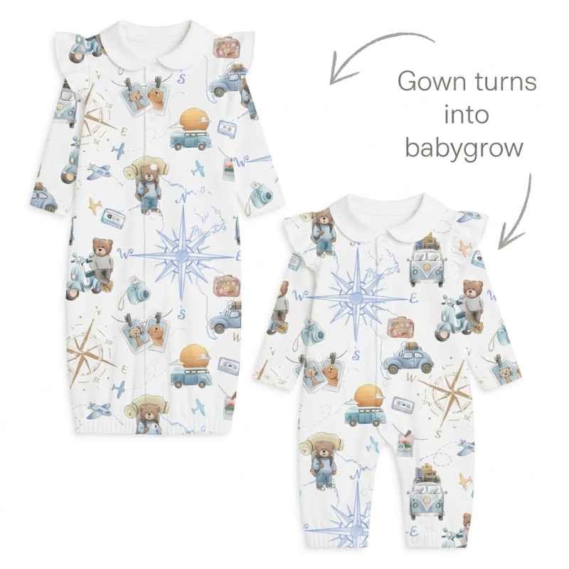 Baby converter gown with collar and ruffles TR004 VOYAGE Baby converter gown with collar and ruffles TR004 VOYAGE