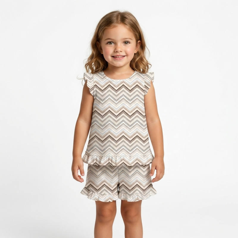 Short Supima Cotton Pyjamas with Ruffles – PJ007 Zig Zag Chocolate Short Supima Cotton Pyjamas with Ruffles – PJ007 Zig Zag Chocolate