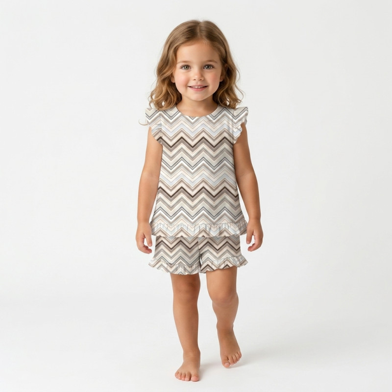 Short Supima Cotton Pyjamas with Ruffles – PJ007 Zig Zag Chocolate Short Supima Cotton Pyjamas with Ruffles – PJ007 Zig Zag Chocolate