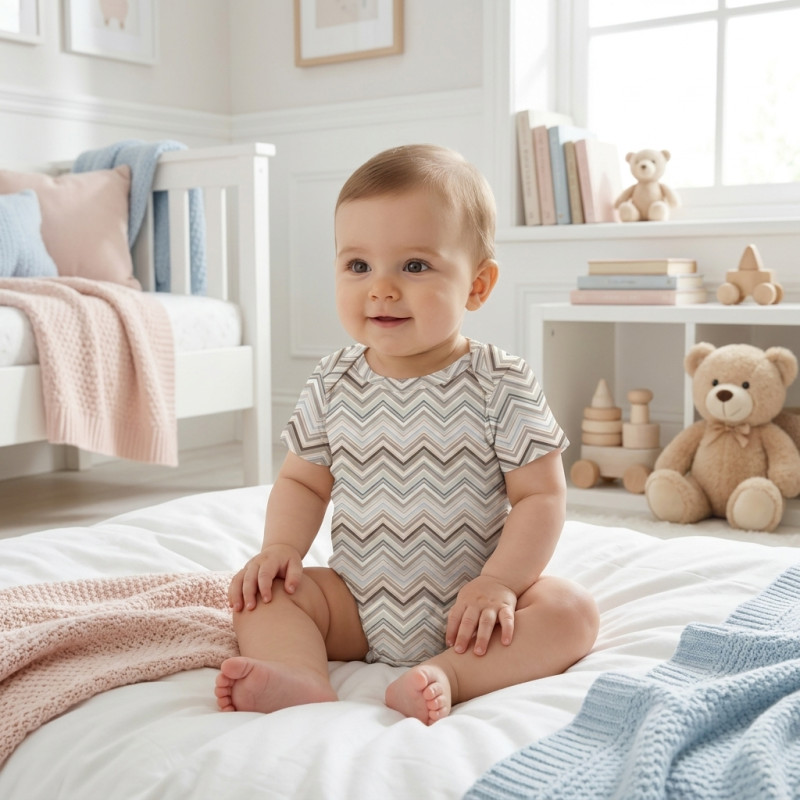 Printed Short-Sleeve Bodyvest for Babies BSHL001  Zig Zag Chocolate