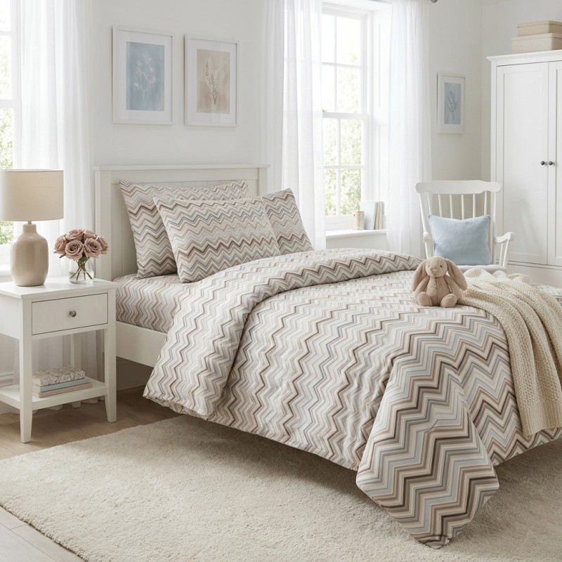 Bedding Set LIN001 Zig Zag Chocolate – For Baby and Toddler Beds Bedding Set LIN001 Zig Zag Chocolate – For Baby and Toddler Beds