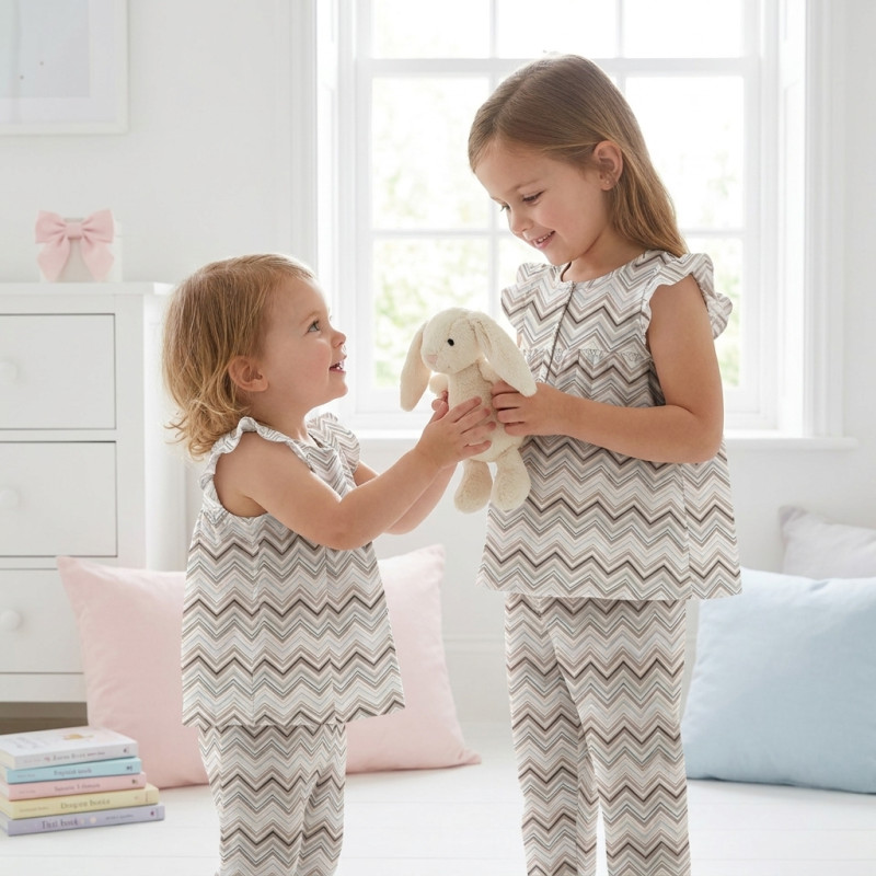 Yoke Girls Pyjama 100% organic Cotton PJ015 Zig Zag Chocolate Yoke Girls Pyjama 100% organic Cotton PJ015 Zig Zag Chocolate
