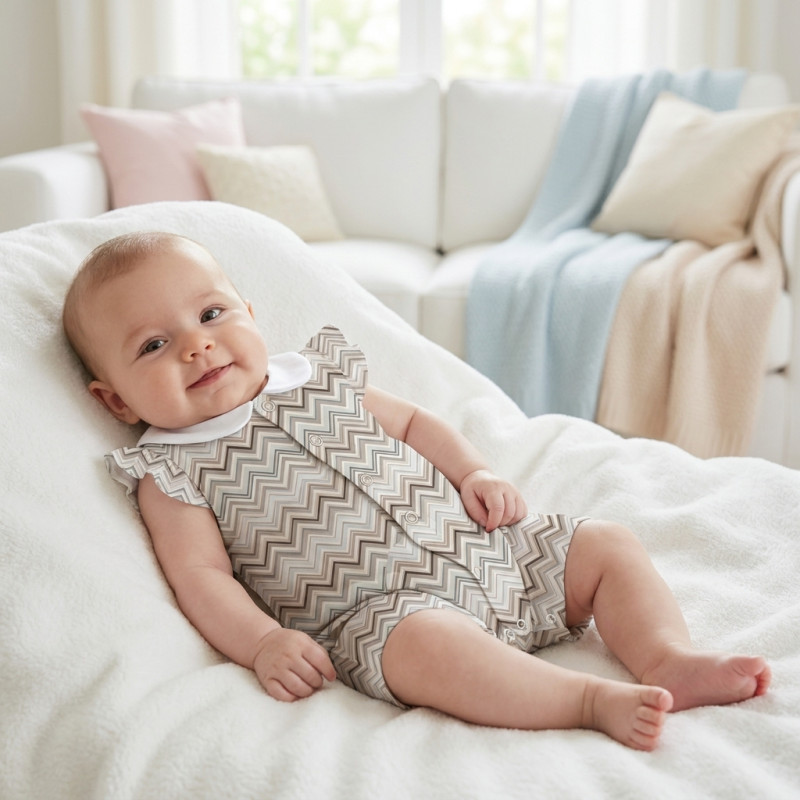Supima Cotton Shortie with Ruffles and Collar – R007CL Zig Zag Chocolate Supima Cotton Shortie with Ruffles and Collar – R007CL Zig Zag Chocolate