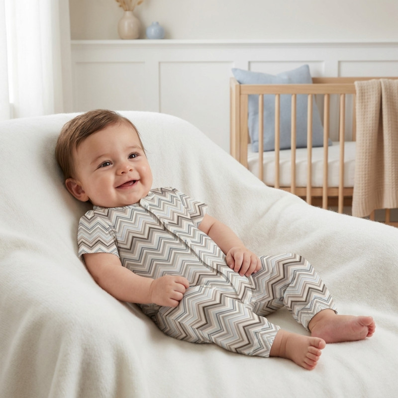 Long Supima Cotton Shortie with Sleeves  R017 Zig Zag Chocolate